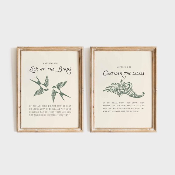 Christian Wall Art, Botanical Scripture Prints, Green Bible Verse Decor, Inspirational, Printable Art Bundle 54, Set 2, Poster Only