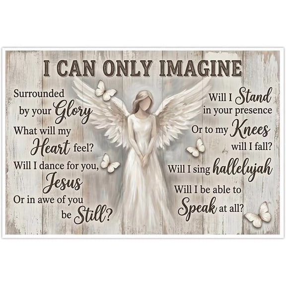 Christian Wall Art Canvas Angel Decor I Can Only Imagine Lyrics Inspirational Religious Quotes Rustic Farmhouse Wall Decor Living Room Bedroom Spiritual Butterfly