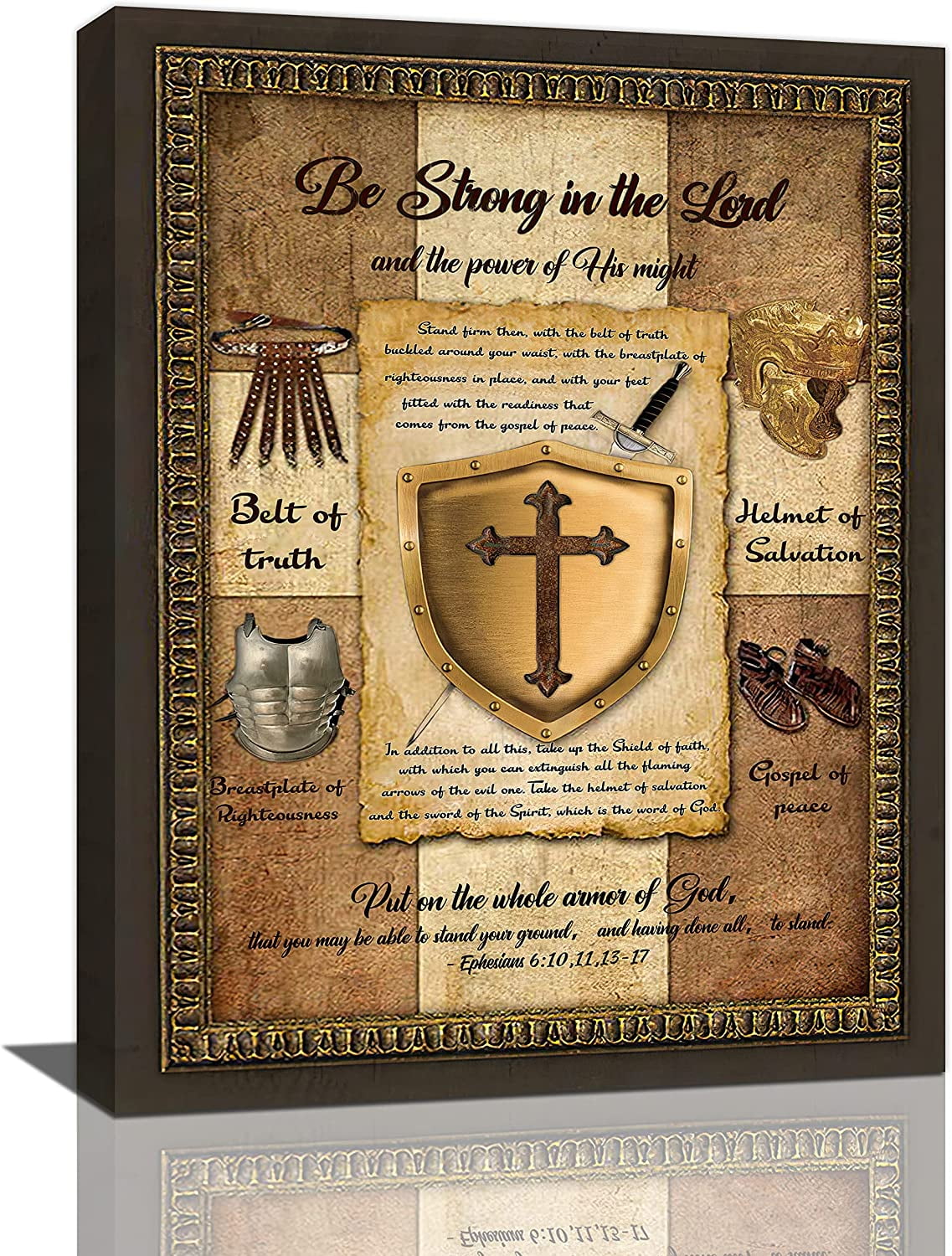 Christian Wall Art Christian Bible Verse Pictures Wall Decor Vintage Sword of Spirit Painting Inspirational Scripture Canvas Prints Religious Artwork Framed Home Bedroom Living Room Decor 12"x16"