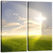 Christian Wall Art Cross Decor - Religious Cross / Light of God Canvas Art 2 Piece Set - Decorative Split Artwork Picture, Spiritual Christian Decor Print for Home, Living Room, Bedroom, Office & Gift
