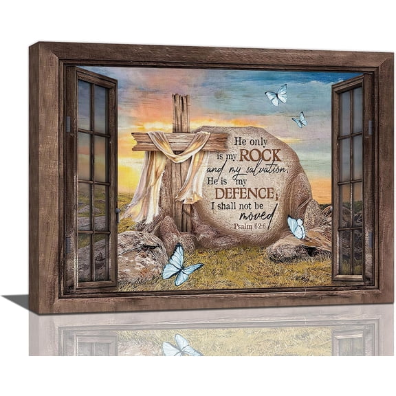 Christian Wall Art Farmhouse Religious Bible Verse Psalm Wall Decor Scripture Pictures Cross Stone Cross Canvas Painting Prints Framed Modern Decoration for Bedroom Living Room 12''''x16''''