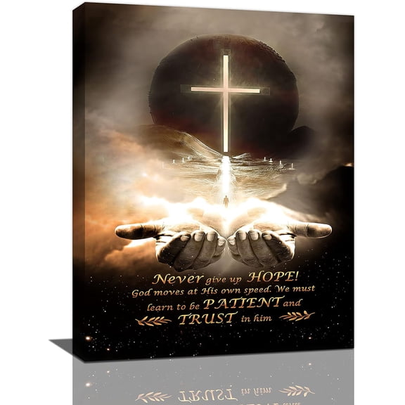 Christian Wall Art Hand Of God Quotes Wall Decor Cross Canvas Religious Jesus Painting Black Pictures Canvas Prints Motivational Framed Modern Artwork For Home Living Room Bedroom Bathroom 12"x16"