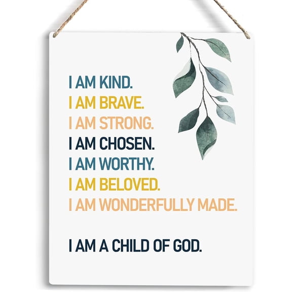 Christian Wall Art I Am A Child of God Wooden Hanging Sign Bible Verse Wall Art for Home Office Decor Modern Christian Word Art Bedroom Wall Decor Sign Baptism Gifts Room Decorations 8x10 Inch