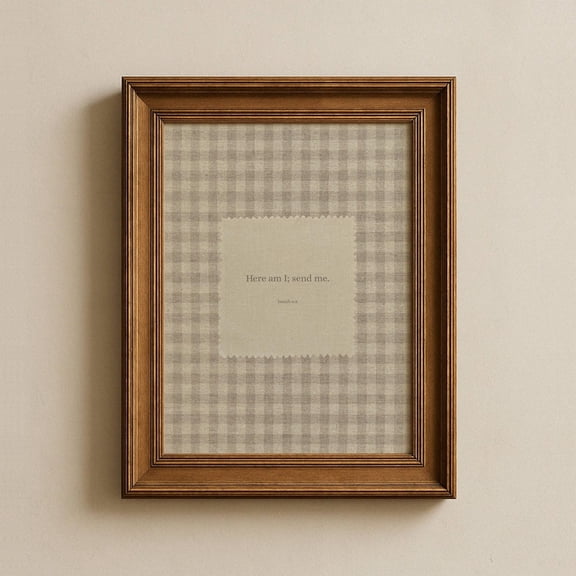 Christian Wall Art Here Am I Send Me Isaiah 6:8 Kjv Vintage Gingham Cottage Core Scripture Print Bible Verse Art Farmhouse Decor Print Unframed Paper Print