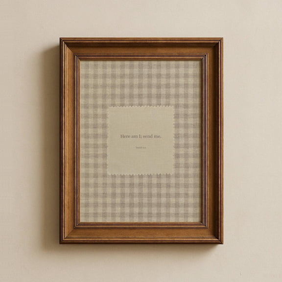 Christian Wall Art Here Am I Send Me Isaiah 6:8 Kjv Vintage Gingham Cottage Core Scripture Print Bible Verse Art Farmhouse Decor, Unframed Canvas 16x20in