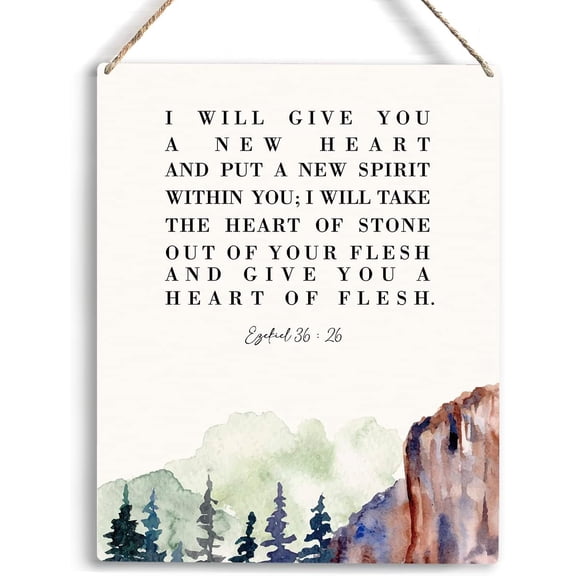 Christian Wall Art I Will Give You A New Heart Wooden Hanging Sign Religious Gifts Bible Verse Wall Art Home Office Bedroom Living Room Decor Baptism Gifts 8x10 Inch