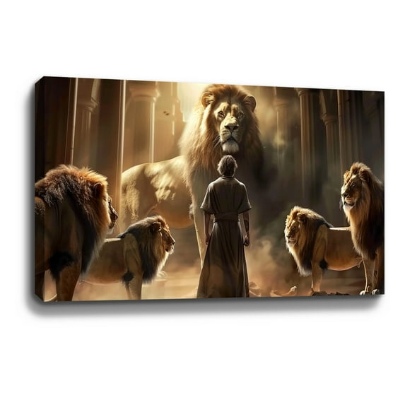 Christian Wall Art Jesus God Canvas Art Daniel In The Lion'S Den 4 Painting For Livingroom Decor Office Bedroom Decoration