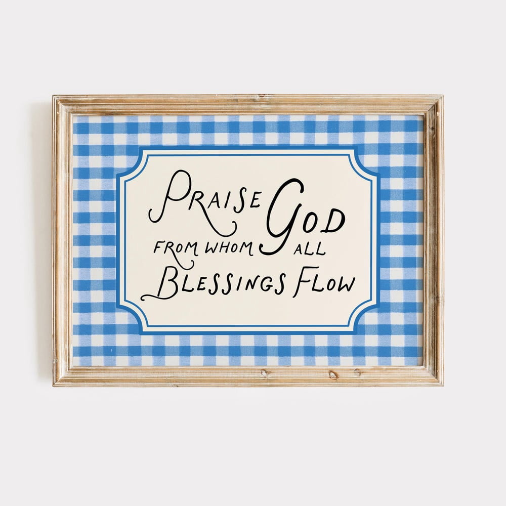 Christian Wall Art - Praise God Blue Gingham Doxology Scripture Artwork ...