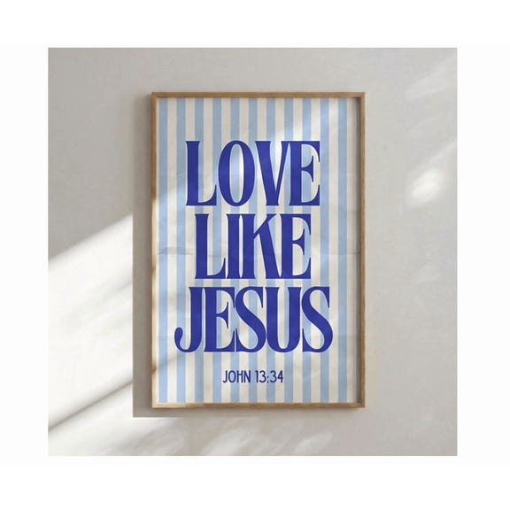 Christian Wall Art Preppy Love Like Jesus Poster Blue Dorm Decor Retro Scripture Poster Trendy Faith Art College Girl Gift
