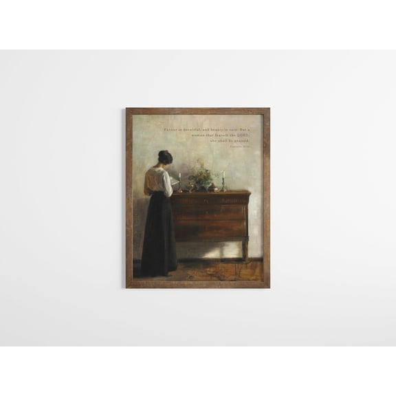Christian Wall Art Proverbs 31 Woman Kjv Scripture Print Vintage Cottage Core Decor Bible Verse, Stretched Canvas 8x10in