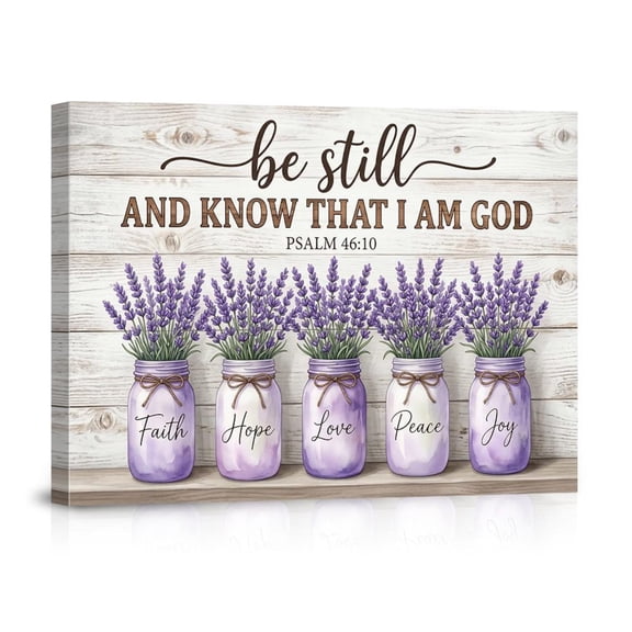 Christian Wall Art Psalm 4610 Be Still And Know Scripture Art Lavender Mason Jar Farmhouse Decor Faith Hope Love Peace Joy Gift, Unframed Paper Print