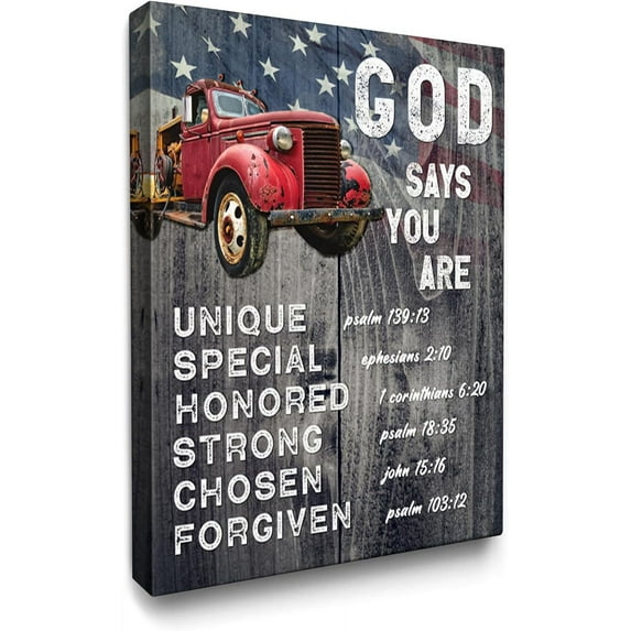Christian Wall Art Red Truck God Says Canvas Painting Wall Decor Framed Posters Home for Living Room Bedroom Bathroom Decoration 12x16 inch