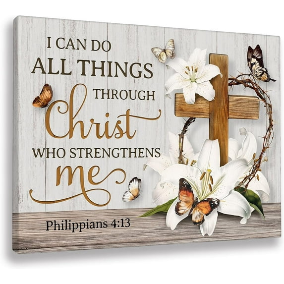 Christian Wall Art Religious Decor Canvas Prints Floral Butterfly Painting Christ Faith Spiritual Posters Artworks Framed For Living Room Bedroom Ready To Hang12''x16''