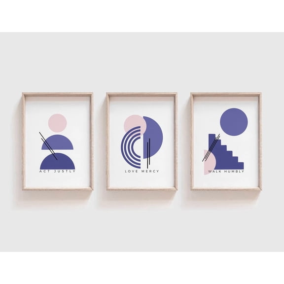 Christian Wall Art Religious Modern Art Scripture Prints Very Peri Blue Tones Set 3 Stretched Canvas 16x24