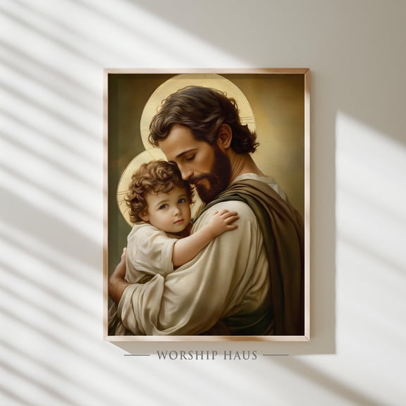 Christian Wall Art St Joseph And Jesus Prayer Room Decor , Poster Print Only
