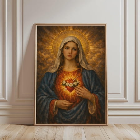 Christian Wall Art - Virgin Mary with Immaculate Heart Print, Art Religious, poster religious, heart religious, Poster for Catholic Home Decor, christian virgin, Unfreamed Poster 8x10