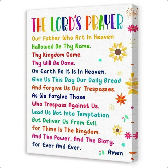 Christian Wall Art for Kids,Bible Scripture Wall Decor,Childrens Prayer Wall Decor for Kids Room Nursery Classroom,The Lord's Prayer Canvas Wall Art
