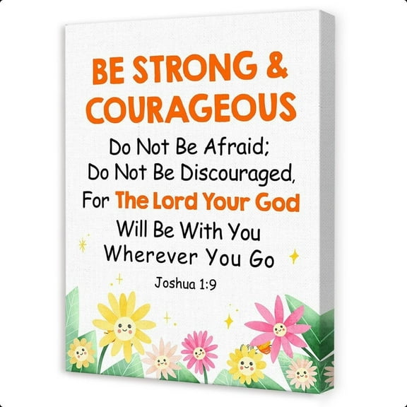 Christian Wall Art for Kids,Inspirational Christian Nursery Wall Art,Sunday School Decorations for Classroom,Be Strong Canvas Wall Decor