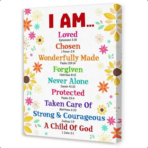 Christian Wall Art for Kids,Positive Affirmations Wall Decor for Kids Room Nursery Classroom,I Am Loved Canvas Wall Decor