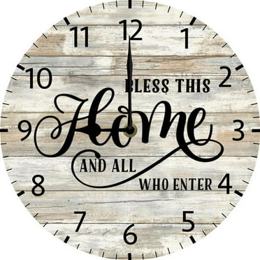 Christian Wall Clock Bless This Home And All Who Enter Clock Christian Gift for Woman Ladies Grandma Jesus Home Decor 10 Inches Silent Non Ticking Battery Operated Rustic Housewarming Gift