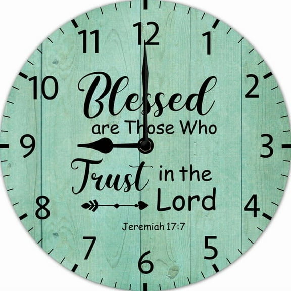 Christian Wall Clock Blessed are Those Who Trust in The Lord Clock Bible Verse Wall Religious Quote Art Wooden Christian Inspirational Saying Silent Non Ticking Battery Operated 10 Inches