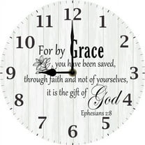 Christian Wall Clock For By Grace You Have Been Saved Religious Decor Christian Gifts for Her Bible Verse Clocks 10"x10" Silent Non-Ticking Clock Battery Operated