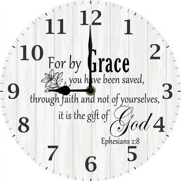 Christian Wall Clock For By Grace You Have Been Saved Religious Decor Christian Gifts for Her Bible Verse Clocks 10"x10" Silent Non-Ticking Clock Battery Operated