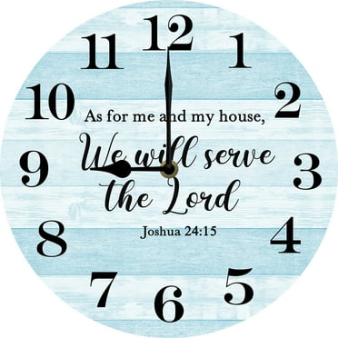 Christian Wall Clock, As for Me And My House We Will Serve the Lord Clock, Religious Bible Verse Wall Art for Living Room, Retro Housewarming Gift 10"x10" Silent Non Ticking Battery Operated