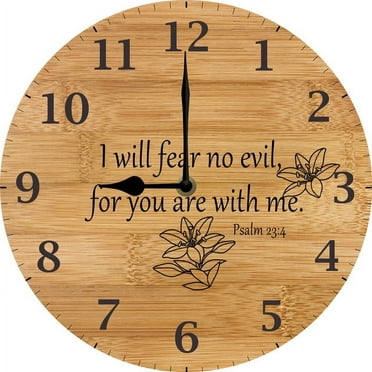 Christian Wall Clock I Will Fear No Evil For You Are With Me Religious Clock Christian Gifts For Women Bible Verse Clocks 10"x10" Silent Non-Ticking Clock Battery Operated