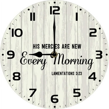 Christian Wall Clock His Mercies Are New Every Morning Religious Family Clock Christian Gifts For Women Religious Gifts Bible Verse Clock 10"x10" Silent Non-Ticking Clock Battery Operated