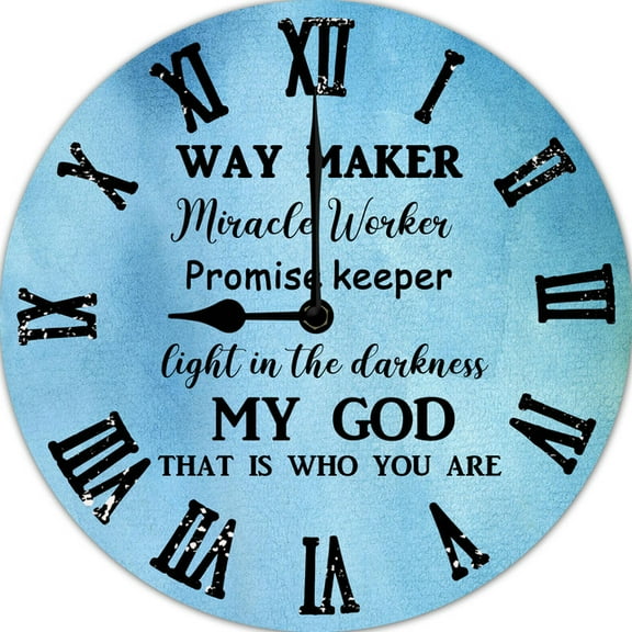 Christian Wall Clock Way Maker Miracle Worker Clock Religious Quote Art Wooden Clock Christian Inspirational Saying Home Accent Decor Clock Silent Non Ticking Battery Operated 10 Inches