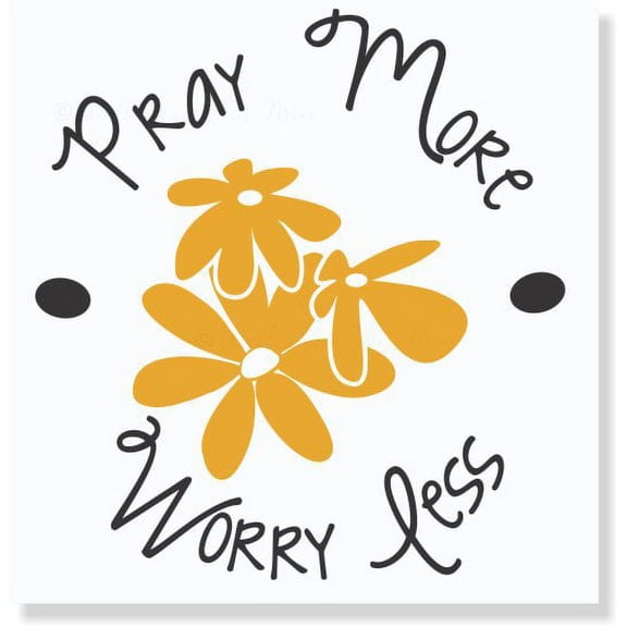 Christian Wall Decal Sticker Pray More Worry Less Vinyl Wall Words, Flowers, Black/Honey, 23x25-Inch