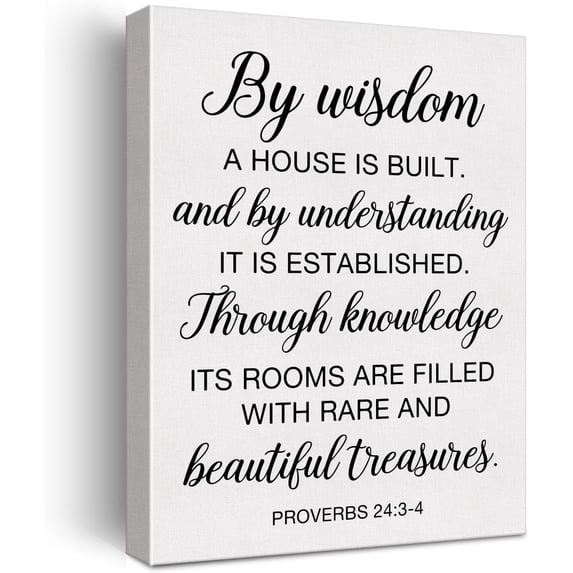 Christian Wall Decor Bible Verse Wall Art Canvas Painting Print Framed by Wiedern a House Is Built Proverbs 24:3-4 Scriptures Canvas Poster Sign for Home Decor (12x15 Inch)