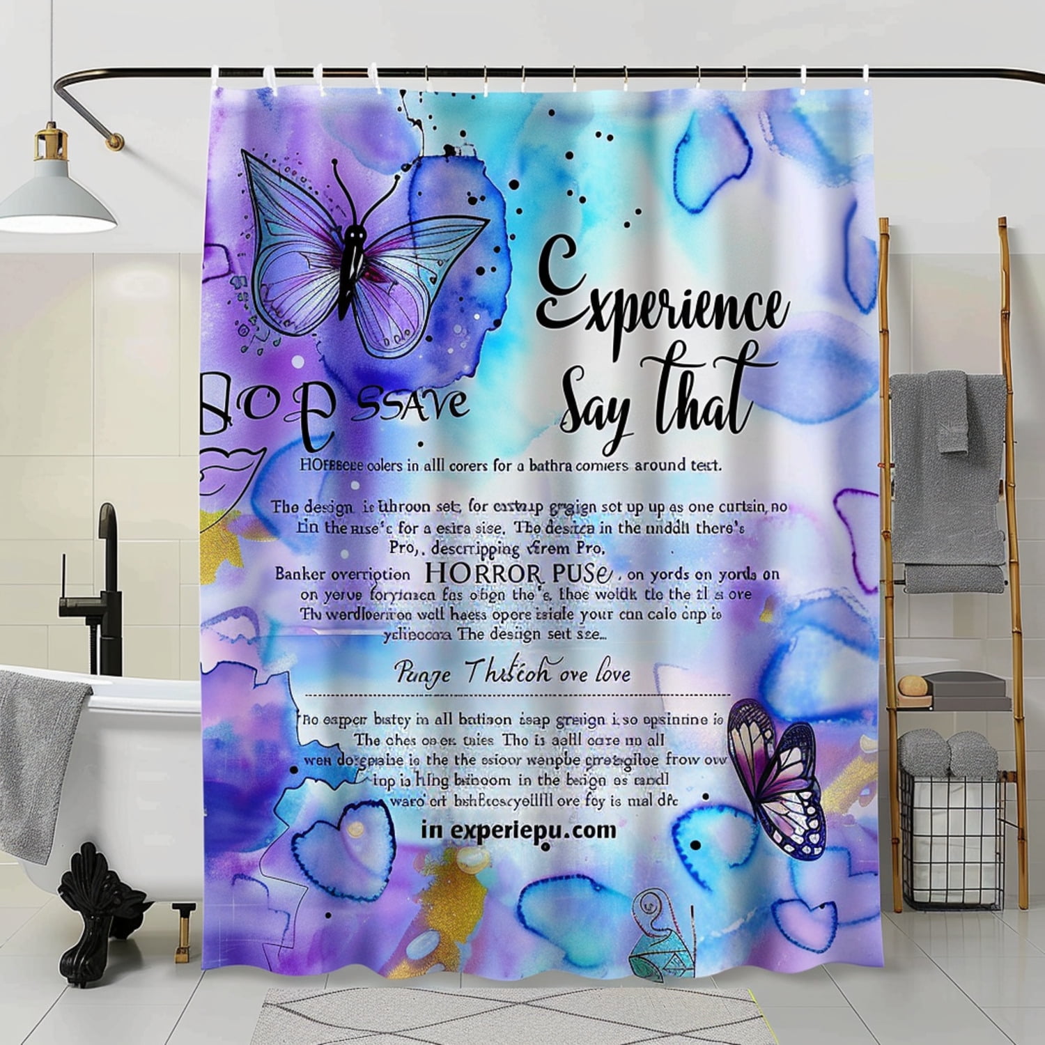 Christian Watercolor Shower Curtain with Bible Verse Butterflies and
