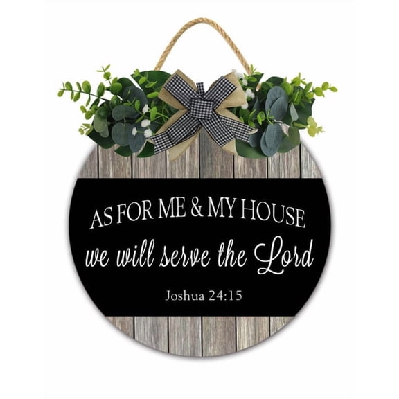 Christian Welcome Sign As for Me and My House We Will Serve The Lord, Bible Verse Scripture Wall Decor, Wedding Christian Gift, 12x12 Inch Farmhouse Wooden Plaque Holiday Front Door Decoration