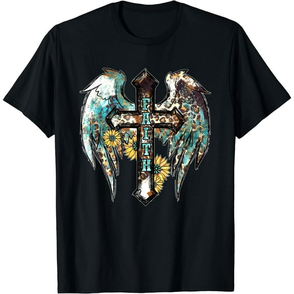 Christian Western Cross With Sunflower Decor For Women Faith T-Shirt Black 4X-Large