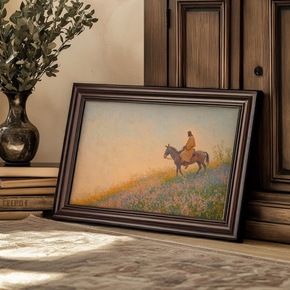 Christian Wildflower Art Print Jesus On Donkey In Wildflowers Art Christian Room Decor Jesus Christ Wall Decor Beautiful Christian Home Art Warm Present Vintage UNFRAMED Poster Size 8x12