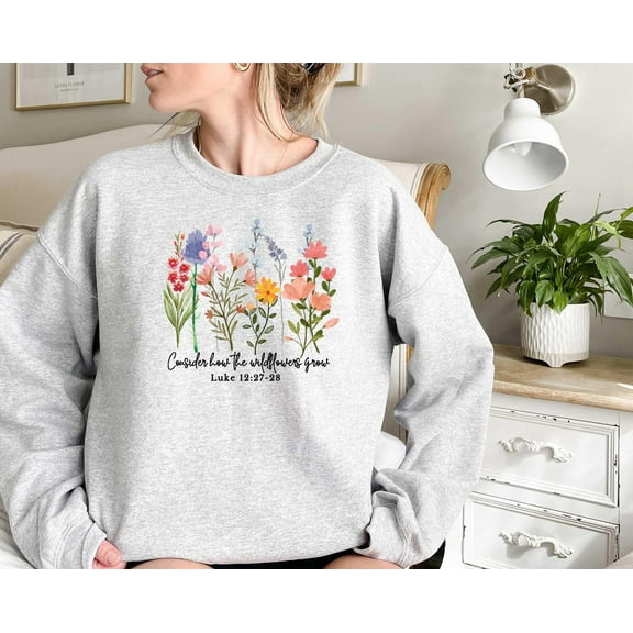 Christian Wildflowers Sweatshirt, Faith-Based Pullover, Religious Women’s Sweatshirt, Bible Verse Hoodie, Christian Apparel
