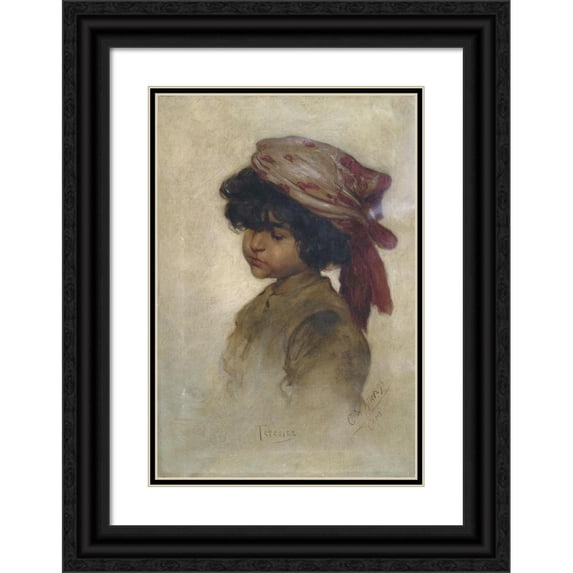 Christian Wilhelm Allers 18x24 Black Ornate Framed Double Matted Museum Art Print Titled: Portrait of the Girl Teresina (1893)