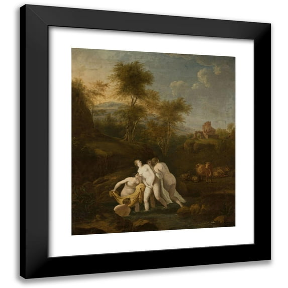 Christian Wilhelm Ernst Dietrich 12x14 Black Modern Framed Museum Art Print Titled - Bath of Nymphs (1763)