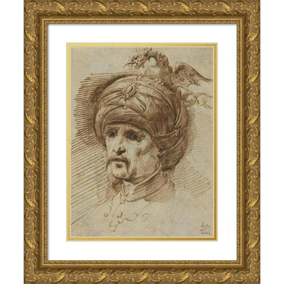 Christian Wilhelm Ernst Dietrich 12x14 Gold Ornate Wood Frame and Double Matted Museum Art Print Titled - Oriental in a Fantastic Headdress (1731-1732)