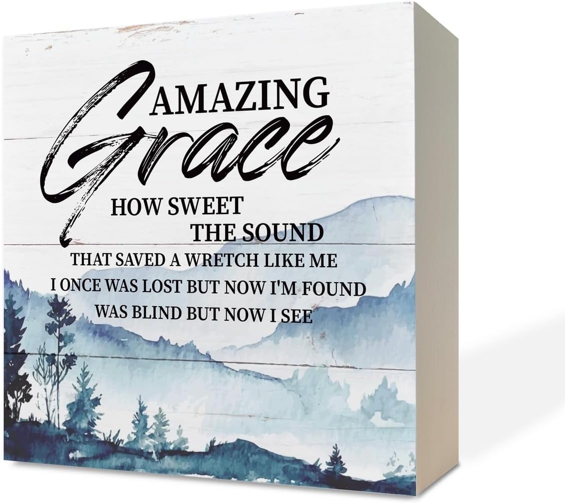 Christian Wood Signs, Amazing Grace How Sweet The Sound, Box Sign Decor 