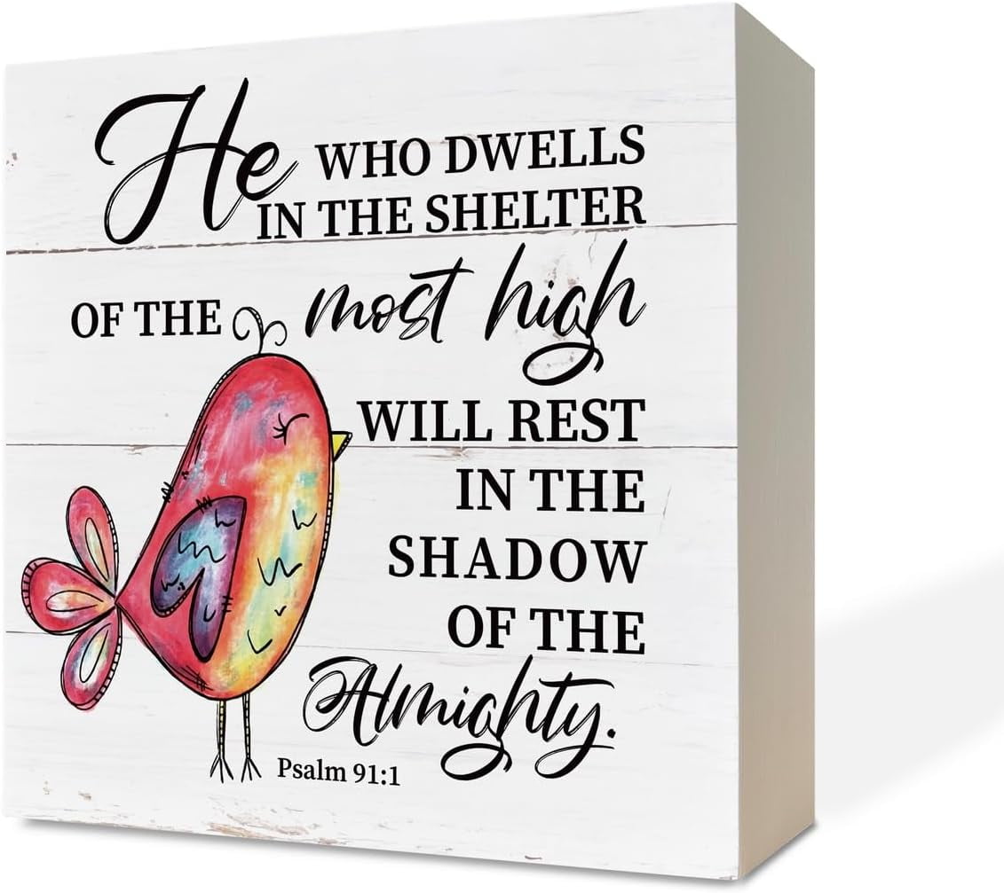 Christian Wood Signs Bible Verse Psalm He Who Dwells In The Shelter Box ...