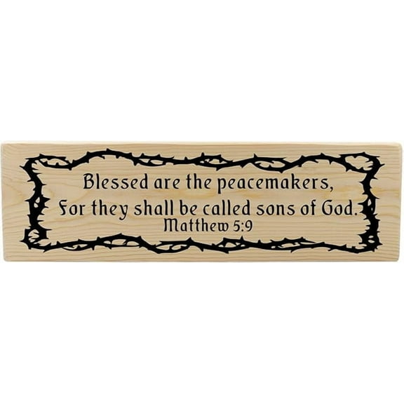 Christian Wood Wall Sign Decor | Matthew 5:9 Blessed are The Peacemakers (Natural 18Inch)