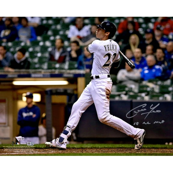 Christian Yelich Milwaukee Brewers Autographed 16" x 20" Horizontal Swinging Photograph with "18 NL MVP" Inscription - Fanatics Authentic Certified