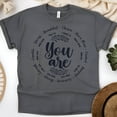 thumbnail image 1 of Christian You Are Bible Verse Circle Graphic T-Shirt for Women, Dark Heather, Size L, 1 of 6