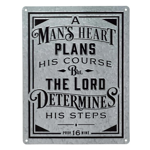 Christian at Gifts Wall Art Home Décor A Man’s Heart – Proverbs 16:9 Bible Verse Inspirational Wall Plaque Vintage Metal, 14 x 18 Inches