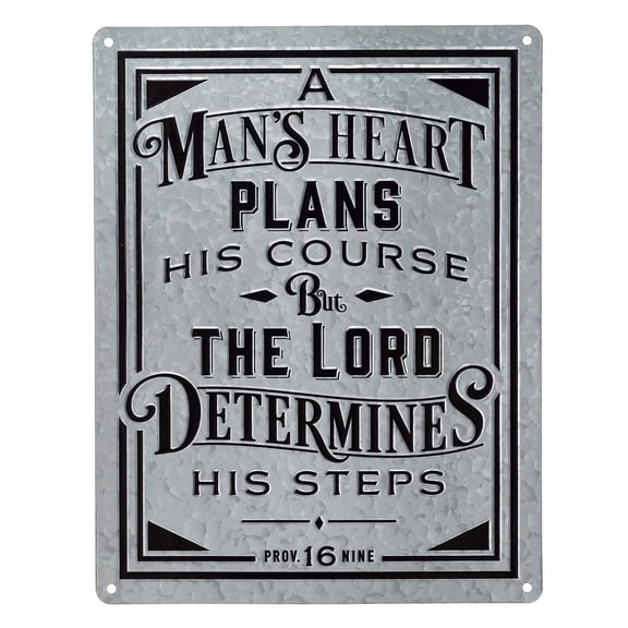 Christian at Gifts Wall Art Home Dcor  A Mans Heart  Proverbs 16:9 Bible Verse Inspirational Wall Plaque  Vintage Metal, 14 x 18 Inches