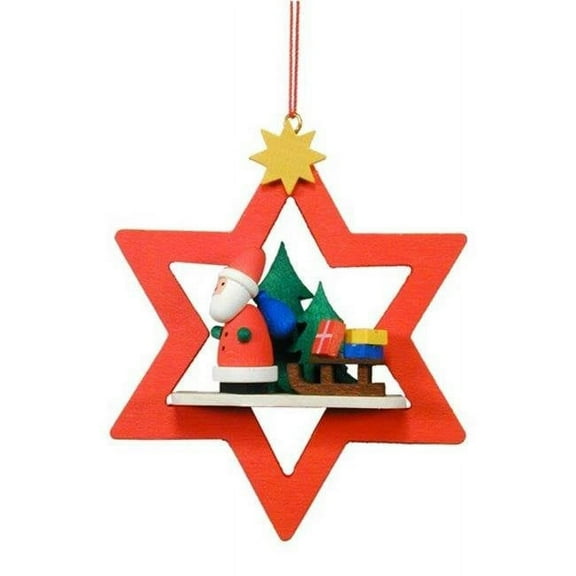 Christian icht Ornament - Santa with Sled in Red Star