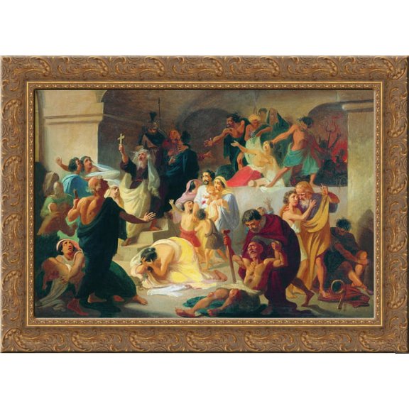 Christian martyrs in the Colosseum 24x18 Gold Ornate Wood Framed Canvas Art by Konstantin Dmitriyevich Flavitsky